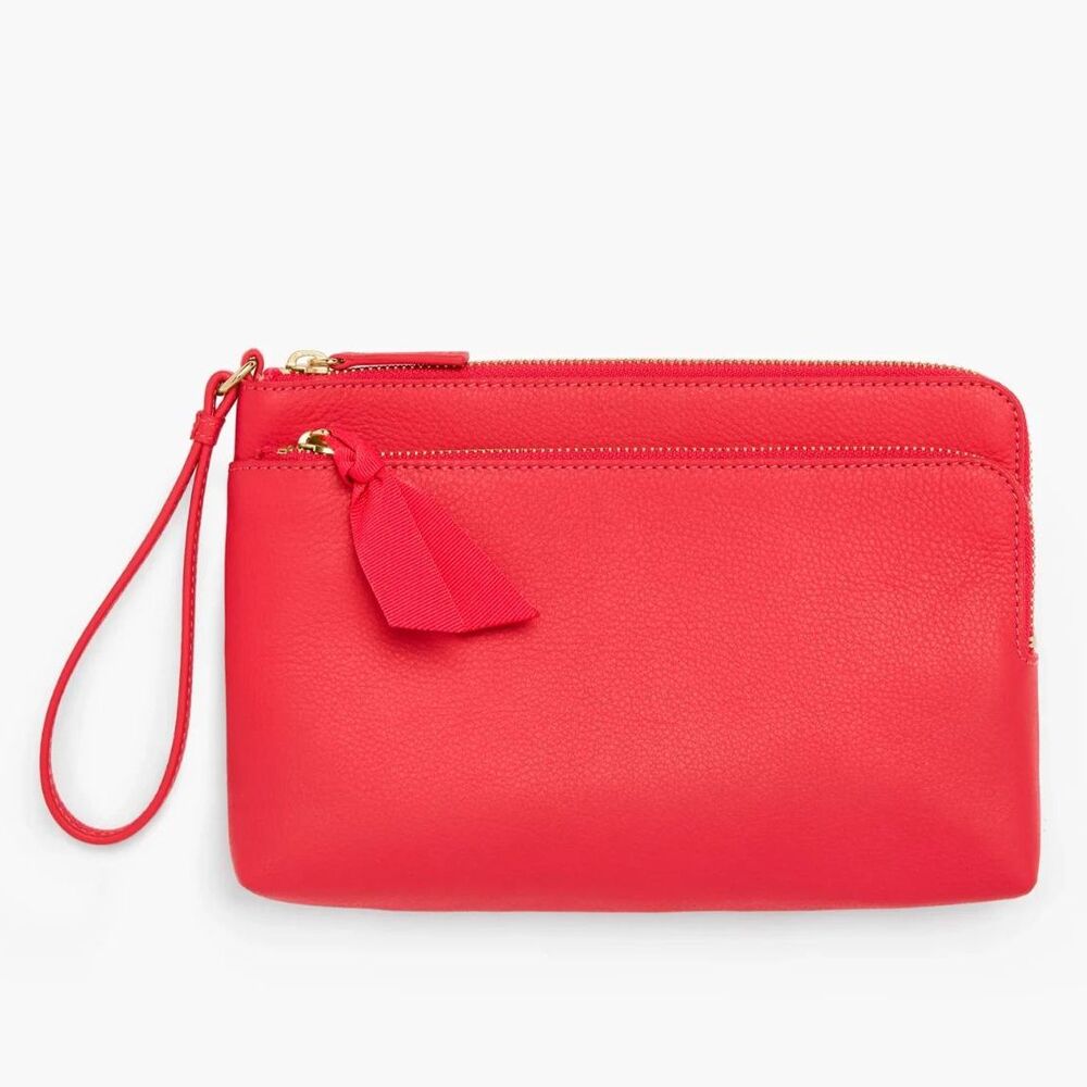 NWT Talbots Red Leather Wristlet Zipper Pouch w/ Gold Zipper Hardware